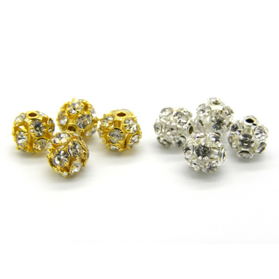 6 mm Round Rhinestone Beads, Strass Balls - Gold or Silver/Crystal (4 pc.)