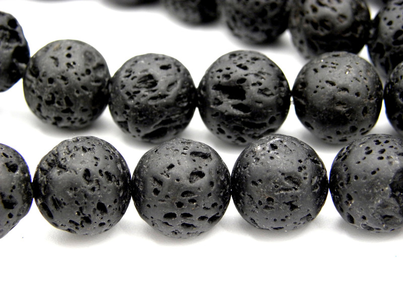 14 mm Large Round Real Lava Stone Beads - Natural Black