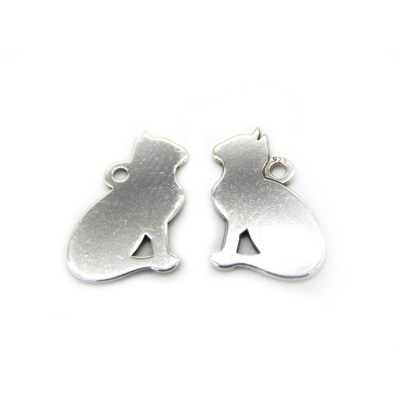 13 mm Sterling Silver 925 Cat Charm Pendant - Plain Blank Stamping - Hallmarked (1 pc.)