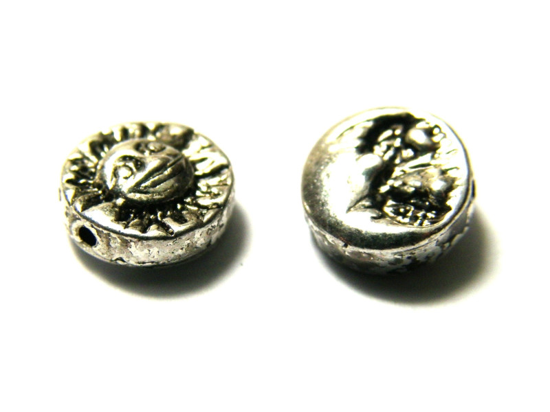 8 mm Tibetan Style Round Metal Sun/Moon Beads - Antique Silver (20 Pc.)