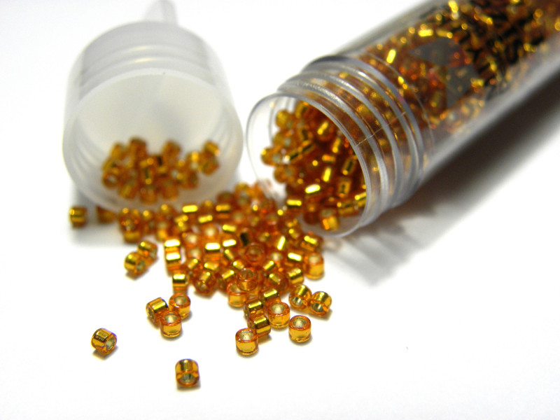 11/0 (1.6 x 1.3 mm) Miyuki Delica Japanese Seed Bead, Cylinder Seed Beads - Marigold Silver Lined Dyed - DB 1201 - 7.2 g Vial