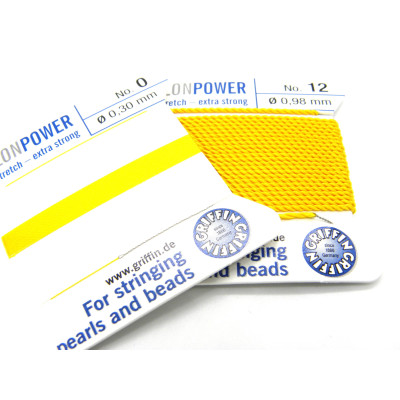 2m Griffin Nylon Power Bead Cord Perlseide mit Nadel - Hellgelb (alle Größen)