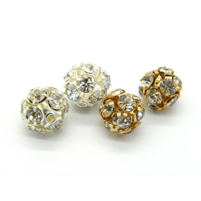 10 mm runde Strassperlen/Strasskugeln  - Gold oder Silber/Crystal (2 Stk)