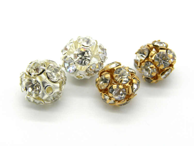 10 mm Large Round Rhinestone Strass Balls - Gold or Silver/Crystal - 2 pc