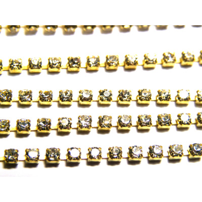 2 mm Rhinestone Brass Cup Chain 1 m (39 inch) - Gold/Crystal