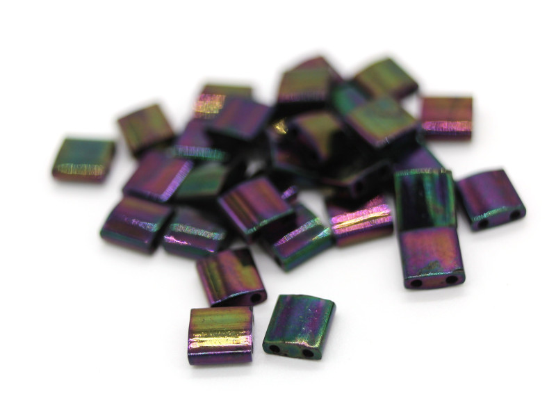 5 mm Miyuki Tila Beads, 2-hole Square Beads, Japanese Glass Beads - Dark Purple Opaque AB (TL 454) - 11 g (approx. 125 Beads)