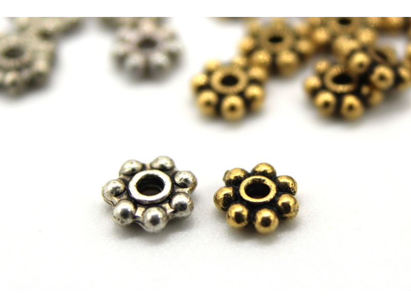 5 mm kleine Tibetan Style Heishi Distanzperlen Rondelle - Antiksilber od. Antikgold (25 Stk.)