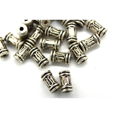 6.5 mm Tibetan Style Metal Tube Beads, Cylinder Metal Beads - Antique Silver (25 Beads)