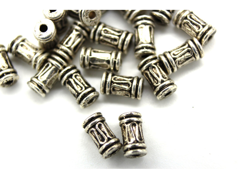 6,5 mm Tibet Style Metall Zylinderperlen, Distanzperlen aus Metall - Antiksilber (25 Stk.)