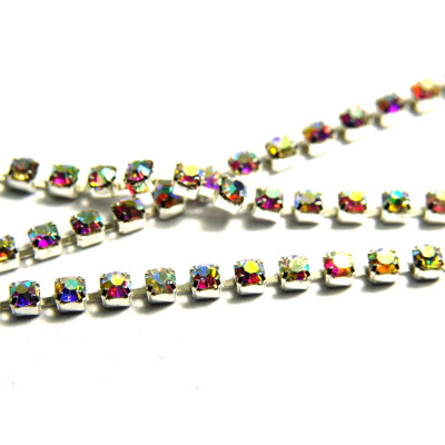 2 mm Rhinestone Brass Cup Chain 1 m (39 inch) - Silver/Crystal AB