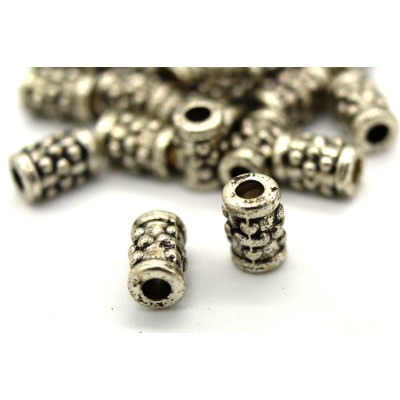 6.5 mm Tibetan Style Metal Tube Beads, Cylinder Metal Beads - Antique Silver (25 Beads)