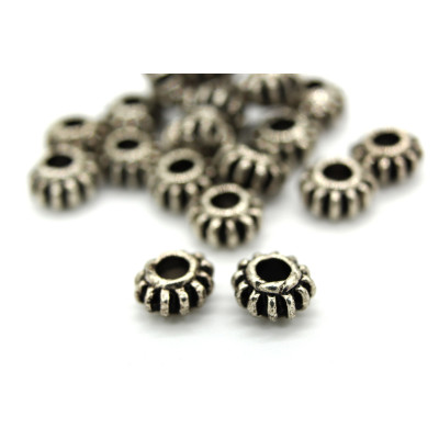 7 mm Tibetan Style Wheel-Shaped Rondelle Spacer Beads - Antique Silver (25 Pc.)