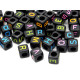 6 mm (0.24 inch) Acrylic ABC Cube Alphabet Beads, A to Z Letter Beads - Large Hole - Black with Coloured Letters 6 mm (0.24 inch) Acrylic ABC Cube Alphabet Beads, A to Z Letter Beads - Large Hole - Black with Coloured Letters