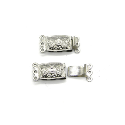 2 St. Rechteckige 3-reihige Verschlüsse aus Edelstahl mit Hakenfeder, mehrreihige Hakenfederschließen - 20 mm - Silber