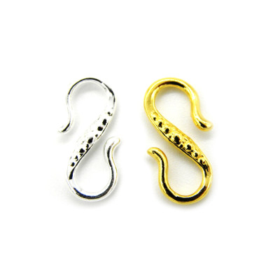 15 mm Sterlingsilber 925 S-Haken mit Muster, S-Haken Verschluss 15 mm (Silber, 24K Vergoldet, 18K Rosé Vergoldet)