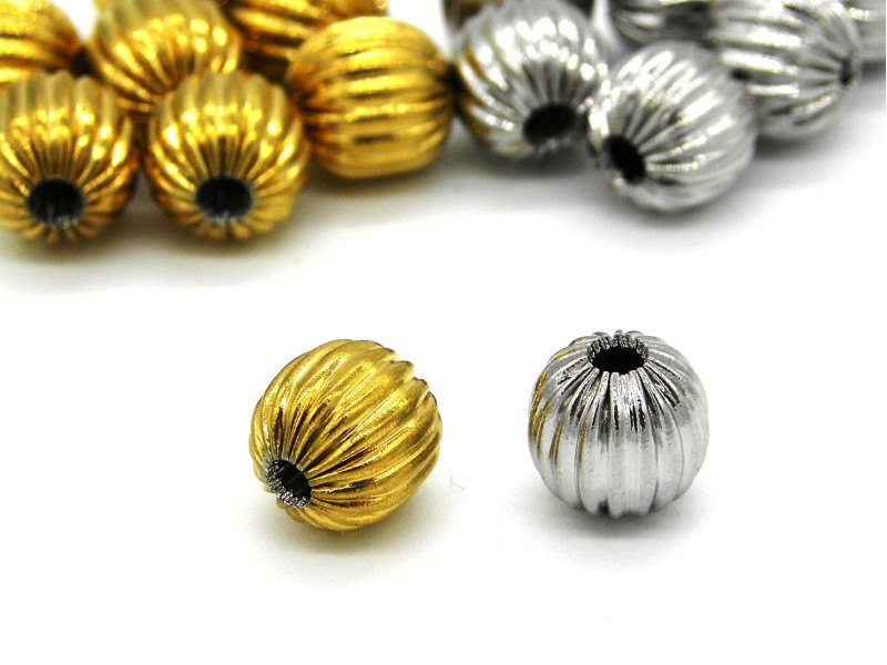 8 mm Round Corrugated Stainless Steel Beads, Metall Beads - Silver or Gold (10 pc.) 8 mm Round Corrugated Stainless Steel Beads, Metall Beads - Silver or Gold (10 pc.)