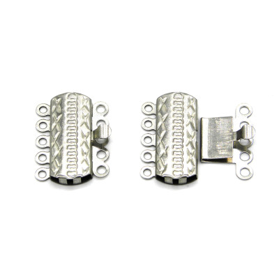 2 St. Rechteckige 5-reihige Verschlüsse aus Edelstahl mit Hakenfeder, mehrreihige Hakenfederschließen, - 19,5 mm - Silber