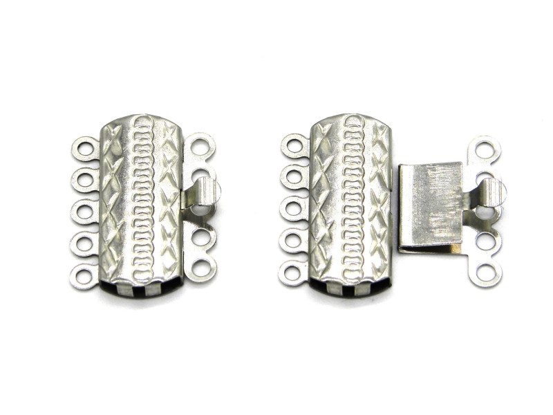 Großer rechteckiger 5-reihiger Edelstahlhakenfederverschluss - 19,5 mm - Silber