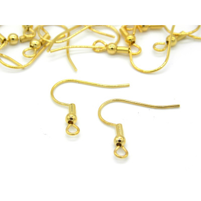 20 mm Stainless Steel Fish Hook Earring Wires with Ball 20GA, Metal Ear wires - Gold plated - 10 pc (5 pairs)