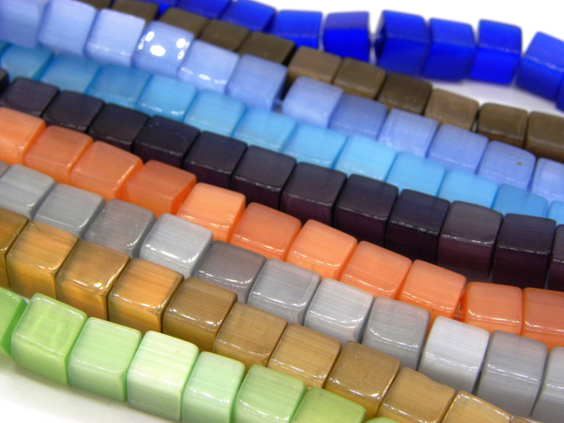 6 mm Cat Eye Glass Cube Beads - Choice of Colours (1 Strand of 65+ Beads)