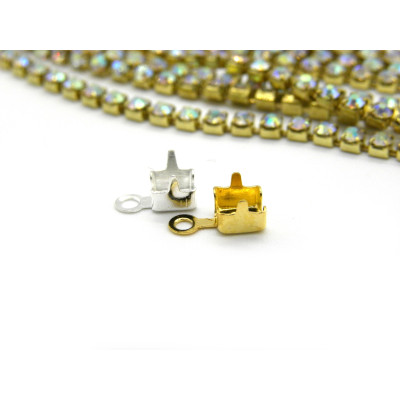 3.5 mm Brass Cup Chain Ends, 3.3 mm Inner Diameter, Rhinestone Cup Chain Connectors, Gold or Silver Plated