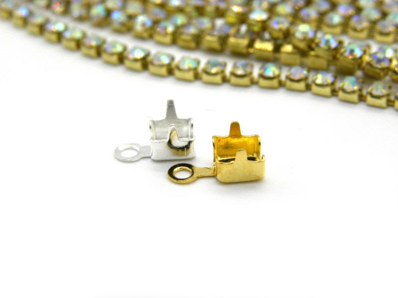 3.5 mm Brass Cup Chain Ends, 3.3 mm Inner Diameter, Rhinestone Cup Chain Connectors, Gold or Silver Plated