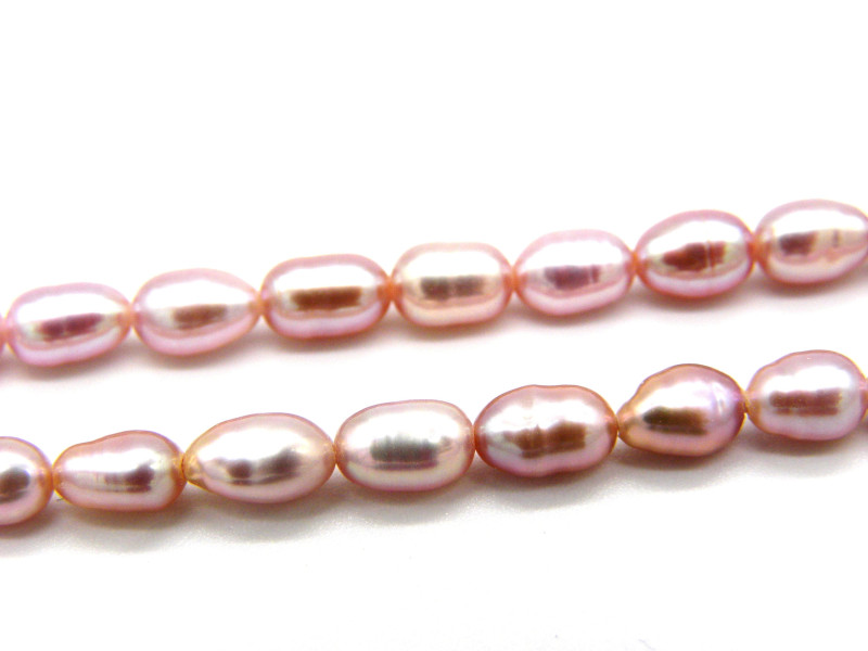 4 x 6 mm (approx.) Small Rice-Shaped Freshwater Cultured Pearls - Pink Colour (20 Pc.)