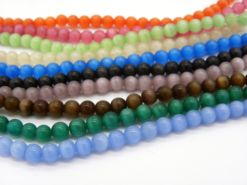 6 mm Round Cat Eye Glass Beads - Choice of Colours (1 Strand of 65+ Beads)