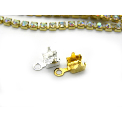 3 mm Brass Cup Chain Ends, 2.8 mm Inner Diameter, Rhinestone Cup Chain Connectors, Gold or Silver Plated