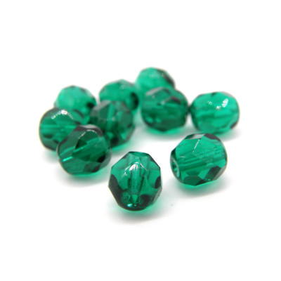 7 mm Round Faceted Fire-polished Czech Glass Beads - Emerald