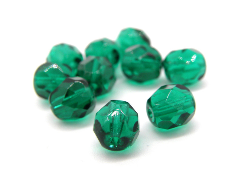 7 mm Round Faceted Fire-polished Czech Glass Beads - Emerald