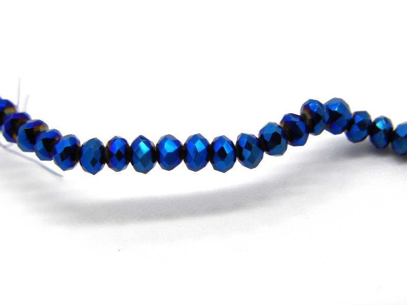 2.5 mm Faceted Mini Flat Round Glass Beads, Small Briolette - Electroplated Blue