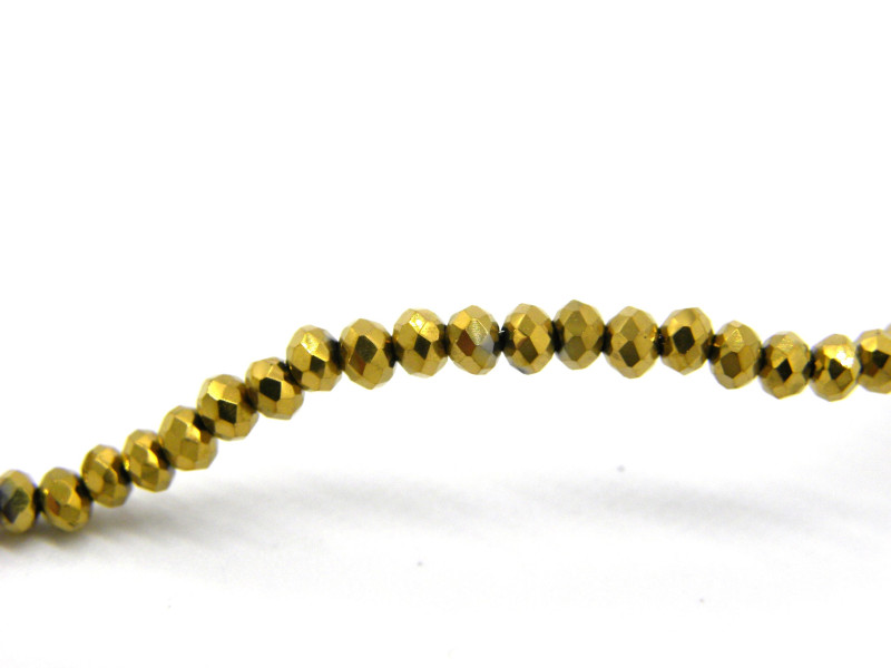 2.5 mm Mini Flat Round Glass Rondelle Beads, Faceted Briolette Beads - Electroplated Gold - Strand or 50 beads