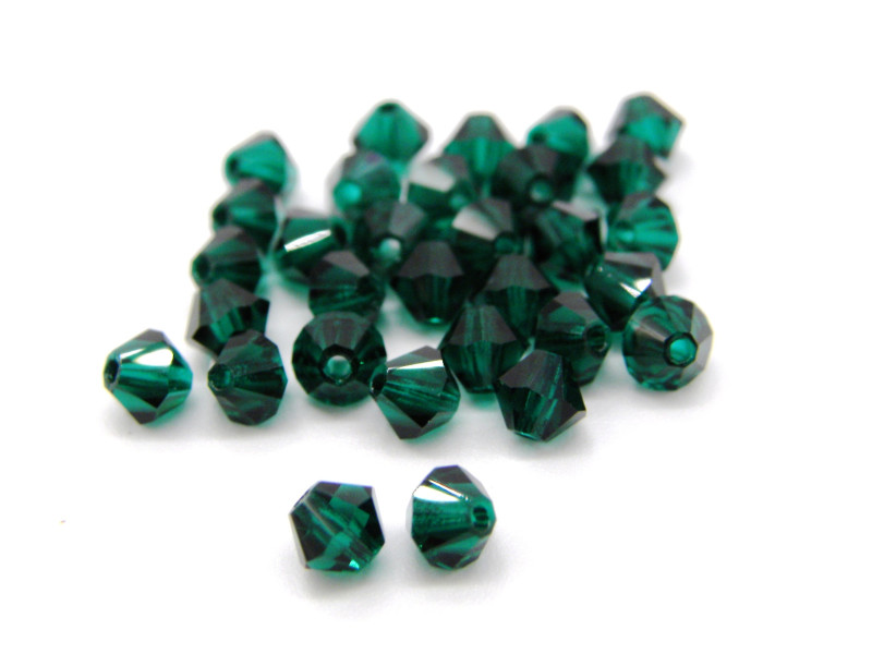 4 mm Tschechische MC Doppelkegelperlen, facettierte böhmische Kristallperlen - Emerald (24 oder 48 Stück)