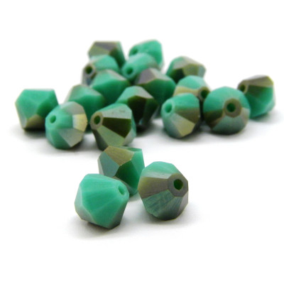 6 mm Tschechische MC Doppelkegelperlen, facettierte böhmische Kristallperlen - Green Turquoise Celsian
