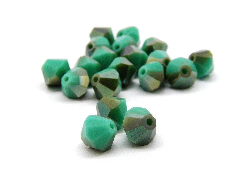 6 mm Tschechische MC Doppelkegelperlen, facettierte böhmische Kristallperlen - Green Turquoise Celsian