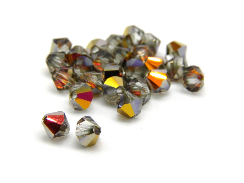 4 mm Czech MC Small Faceted Glass Bicone Beads - Crystal Santander