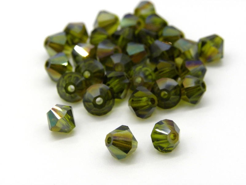 6 mm Czech MC Faceted Glass Bicone Beads - Olivine Celsian