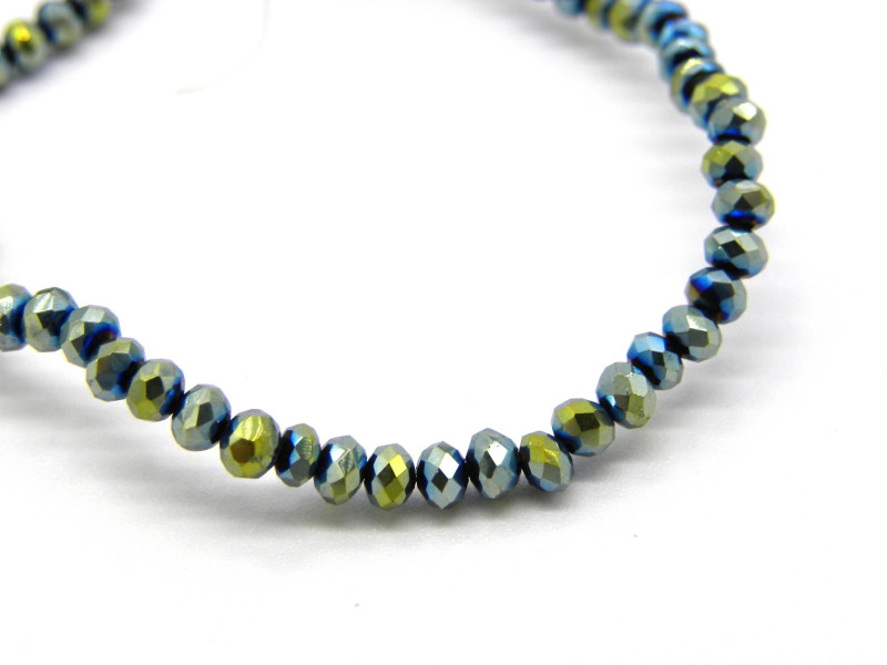 2.5 mm Faceted Mini Flat Round Glass Beads (Rondelle Beads) - Electroplated Light Blue/Gold Mix