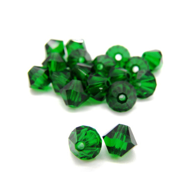 6 mm Czech MC Faceted Glass Bicone Beads - Medium Emerald Green
