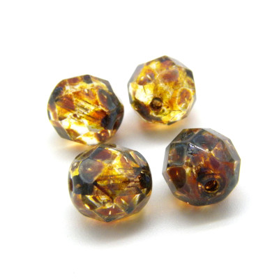 8 mm Round Faceted Fire-polished Czech Glass Beads - Crystal Travertine