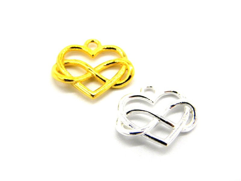 925 Sterlingsilber Herz Charm mit Unedlichkeitssymbol, Herz Anhänger (Silber od. mit 24K Gold Beschichtung)