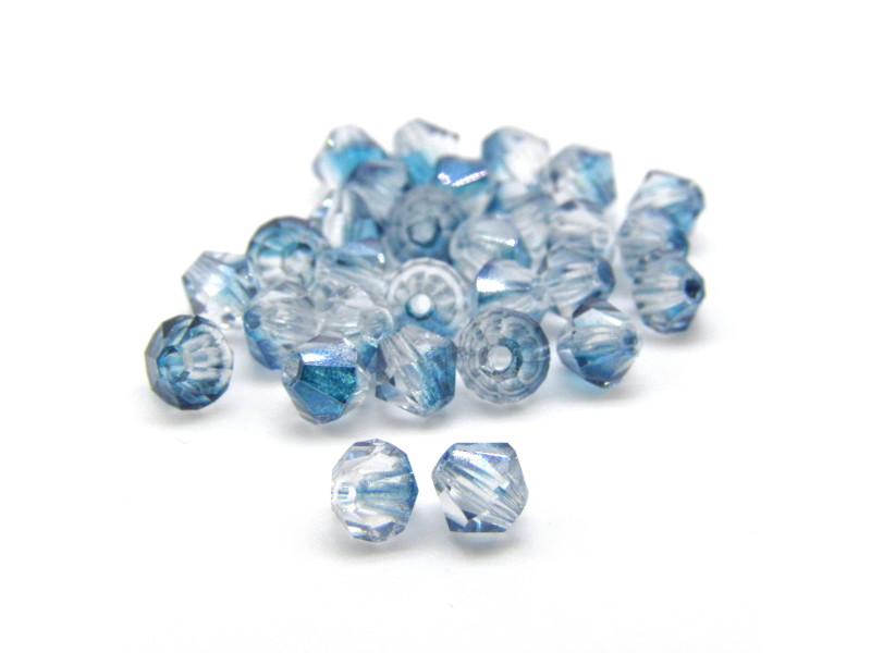 4 mm Czech MC Small Faceted Glass Bicone Beads - Crystal Blue Luster Half Coating