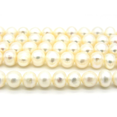 8-9 mm Kartoffel-förmige Süßwasserperlen - Weiß (39 cm Strang od. 10 Perlen)