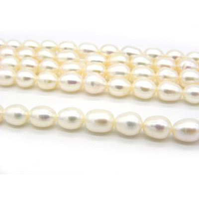 Reiskorn-förmige Süßwasserperlen 6 x 7 mm - Cremeweiß (Strang 40 cm od. 10 Perlen)