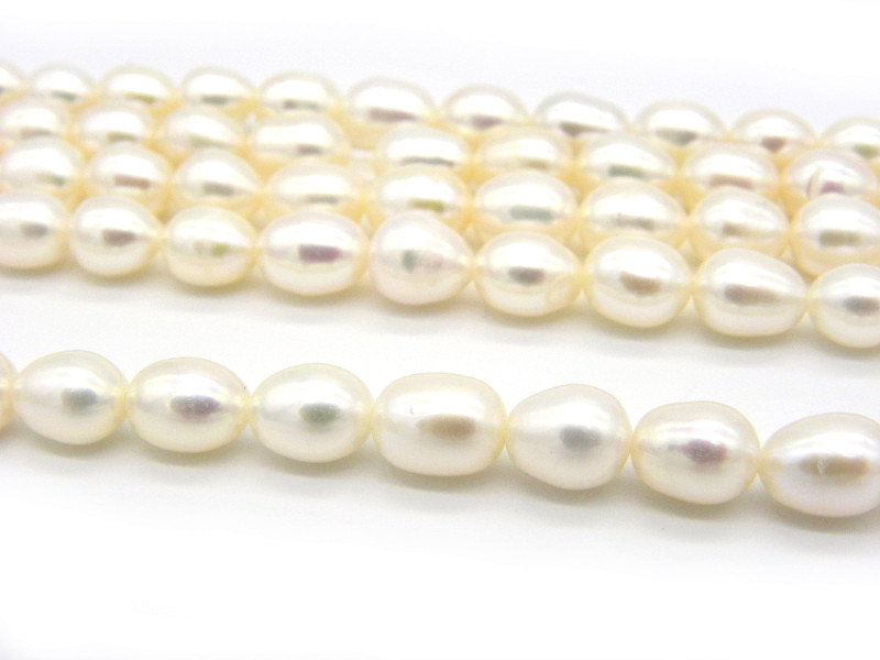 6 x 7 mm Oval Rice-Shaped Freshwater Cultured Pearls - Cream White