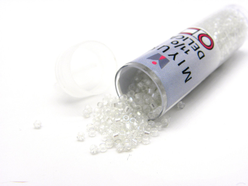 11/0 (1.6 x 1.3 mm) Miyuki Delica Japanese Seed Beads, Cylindrical Seed Beads - Pearl Lined Crystal AB - DB 1671 - 7.2 g Vial