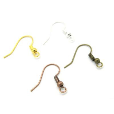 19 mm Brass Fish Hooks - Earring Wires with Ball Gold, Silver, Antique Gold, Ant. Silver, Ant. Copper (20 Pc.) 19 mm Brass Fish Hooks - Earring Wires with Ball Gold, Silver, Antique Gold, Ant. Silver, Ant. Copper (20 Pc.)