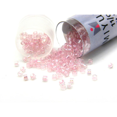 11/0 (1.6 x 1.3 mm) Miyuki Delica Japanese Seed Beads, Cylindrical Seed Beads - Pearl lined TR Pink AB - DB 1673 - 7.2 g Vial