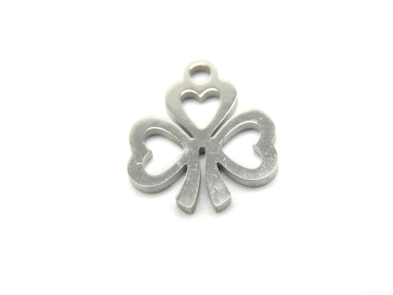 13.5 mm (0.5 inch) Stainless Steel Three-Leaf Clover, Shamrock, Irish Pendant, Stainless Steel Colour (1 or 5 Pc.)